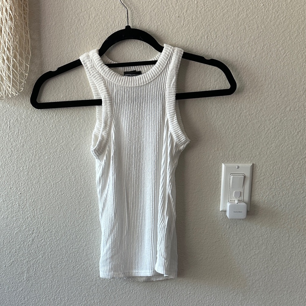 White Ribbed Sleeveless Top